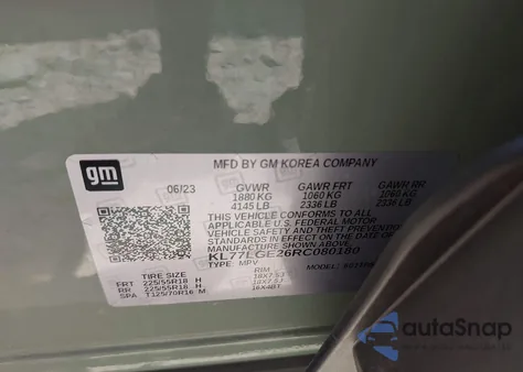 2024 Chevrolet Trax Fwd 1Rs из США, поврежденный, VIN KL77LGE26RC080180